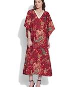 Maroon cotton printed kaftan