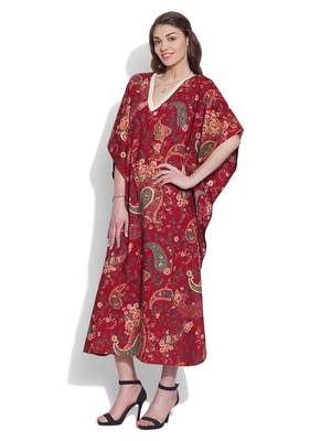 Maroon cotton printed kaftan 2