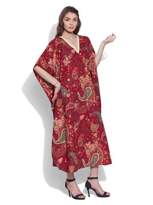 Maroon cotton printed kaftan 3