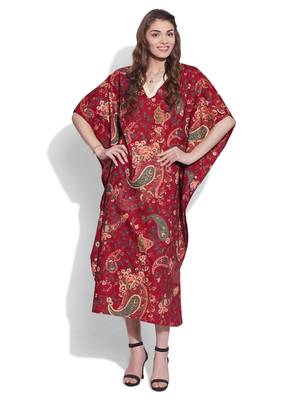 Maroon cotton printed kaftan 5