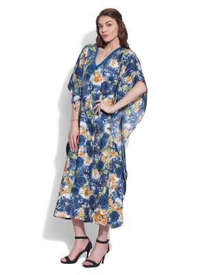 Navy cotton printed kaftan 2