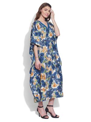 Navy cotton printed kaftan 3
