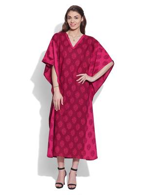 Raspberry cotton printed kaftan 1