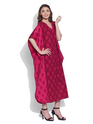 Raspberry cotton printed kaftan 3
