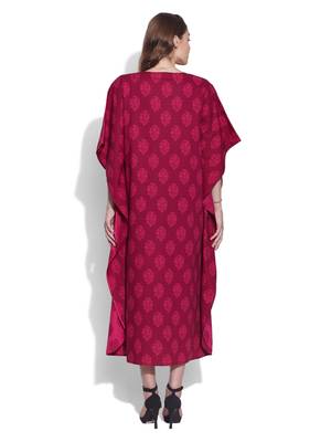Raspberry cotton printed kaftan 4