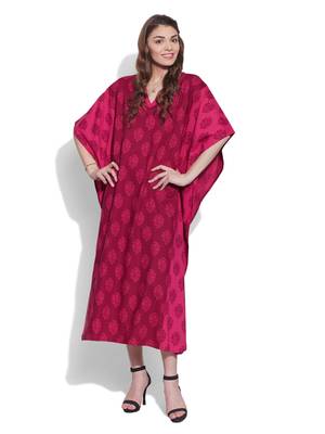 Raspberry cotton printed kaftan 5