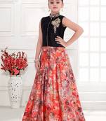 Multicolor Reddis Digital Floral Print Heavy Satin Silk Partywear Readymade Gown Dress For Girls