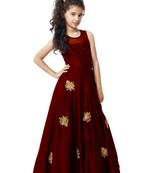 Maroon Sequance Embroidery Banglori Silk Heavy Latest New Designer Festive Wear Readymade Gown Dress For Girls