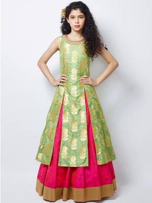 Pista  N Pink heavy Jequard Silk ReadyMAde partywear lehenga choli For Girls 1