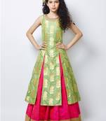 Pista  N Pink heavy Jequard Silk ReadyMAde partywear lehenga choli For Girls