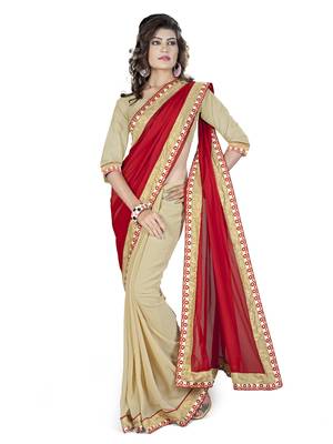 Red embroidered georgette saree with blouse 1