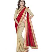 Red embroidered georgette saree with blouse