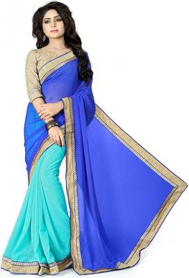 Blue embroidered chiffon saree with blouse 1
