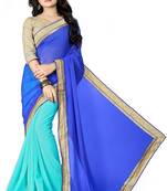 Blue embroidered chiffon saree with blouse