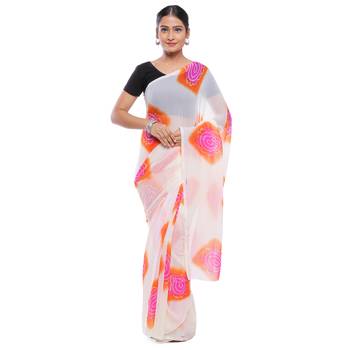 White printed georgette saree with blouse 1