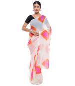 White printed georgette saree with blouse