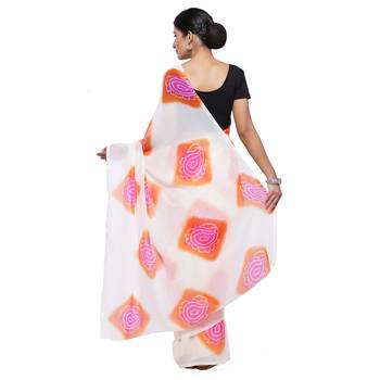 White printed georgette saree with blouse 2