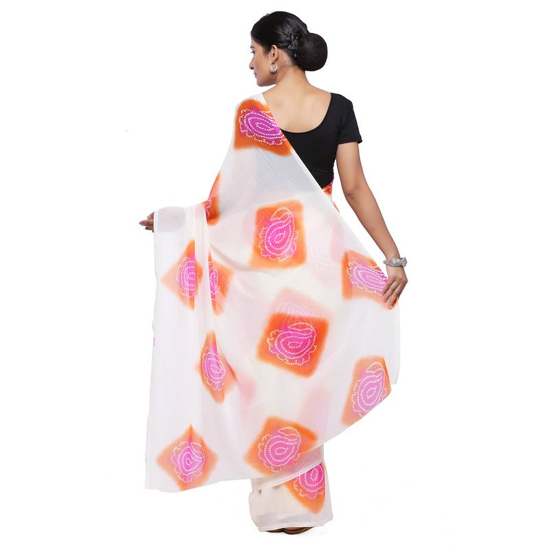 White printed georgette saree with blouse