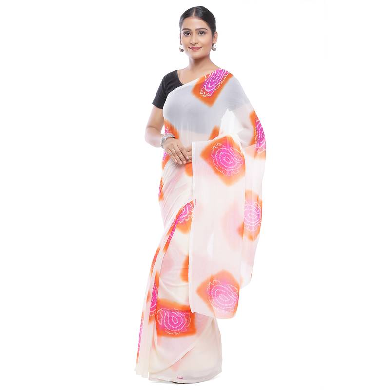White printed georgette saree with blouse