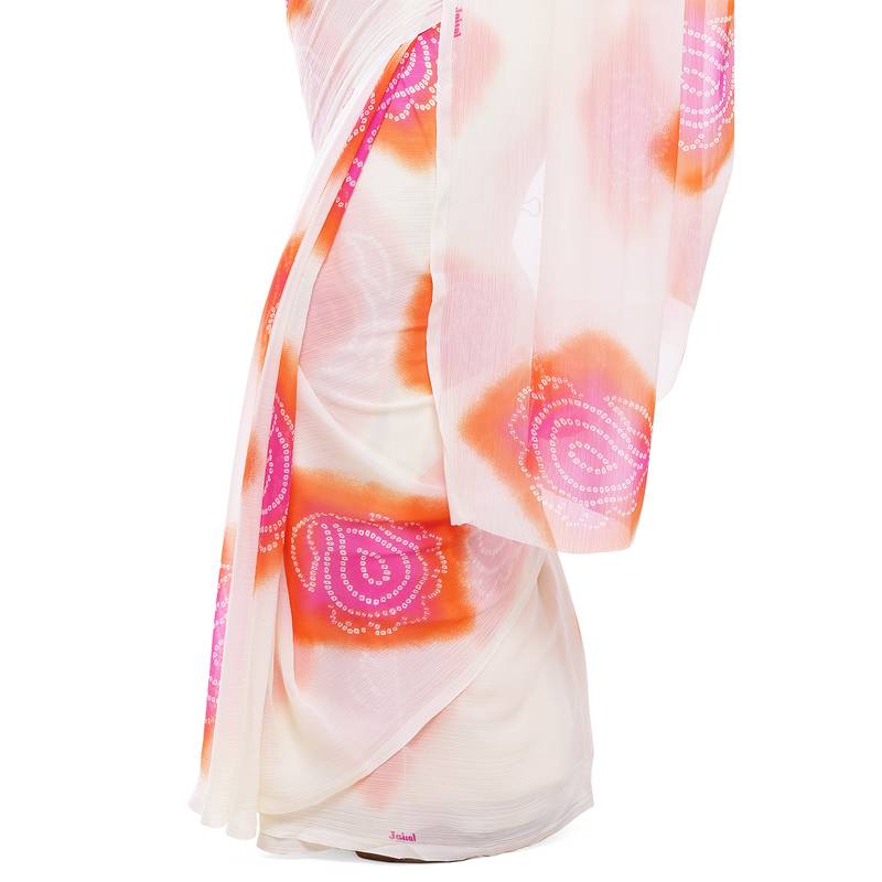 White printed georgette saree with blouse