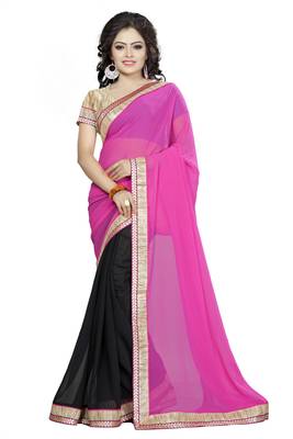 Pink embroidered georgette saree with blouse 1