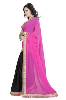 Pink embroidered georgette saree with blouse 2