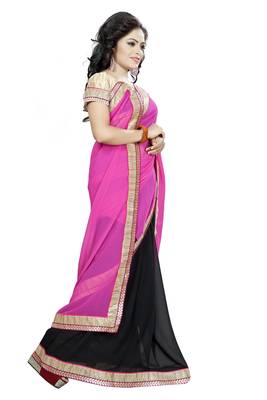 Pink embroidered georgette saree with blouse 3