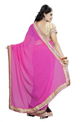 Pink embroidered georgette saree with blouse 4