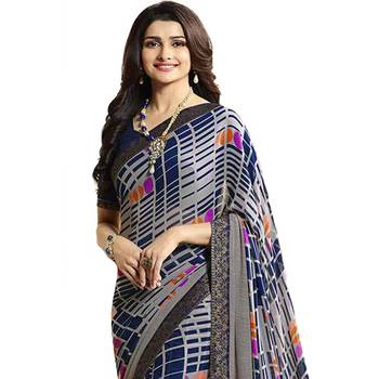 Multicolor printed georgette saree with blouse 4