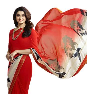 Red printed georgette saree with blouse 4