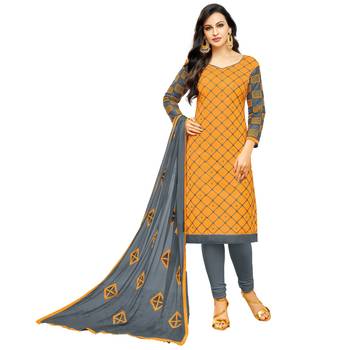 Light-yellow embroidered cotton salwar with dupatta 1