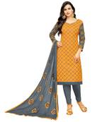 Light-yellow embroidered cotton salwar with dupatta