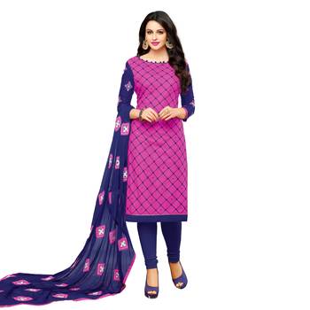 Pink embroidered cotton salwar with dupatta 1