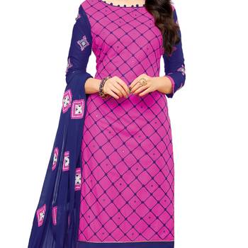 Pink embroidered cotton salwar with dupatta 3