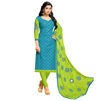 Blue embroidered cotton salwar with dupatta 1