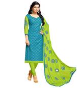 Blue embroidered cotton salwar with dupatta