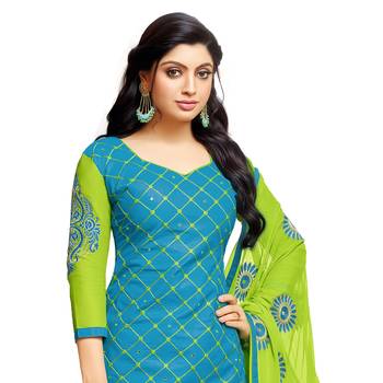 Blue embroidered cotton salwar with dupatta 2