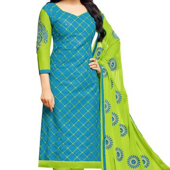 Blue embroidered cotton salwar with dupatta 3
