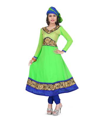 Parrot green embroidered faux georgette unstitched salwar with dupatta 1