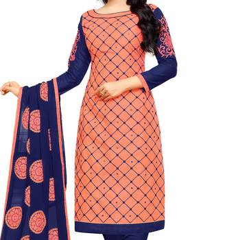 Orange embroidered cotton salwar with dupatta 3