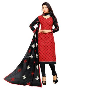 Red embroidered cotton salwar with dupatta 1