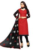 Red embroidered cotton salwar with dupatta