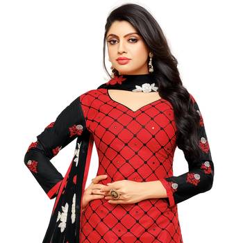 Red embroidered cotton salwar with dupatta 2