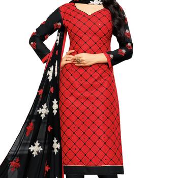 Red embroidered cotton salwar with dupatta 3