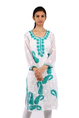 White embroidered georgette stitched kurti 1
