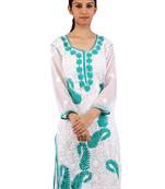White embroidered georgette stitched kurti