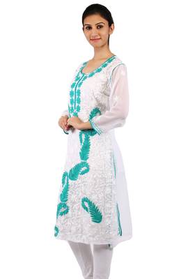 White embroidered georgette stitched kurti 2