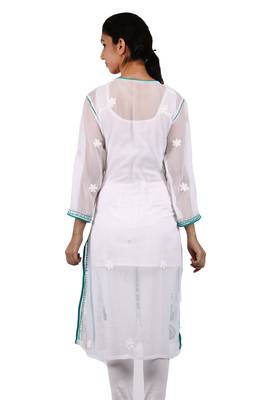 White embroidered georgette stitched kurti 3