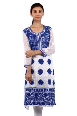 White embroidered georgette stitched kurti 1