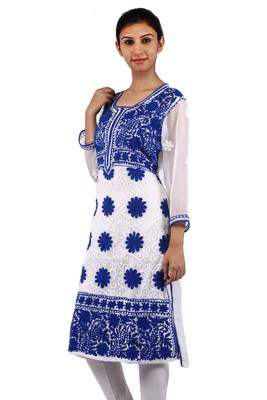 White embroidered georgette stitched kurti 2